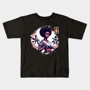 afro girl katana tree zakura Kids T-Shirt